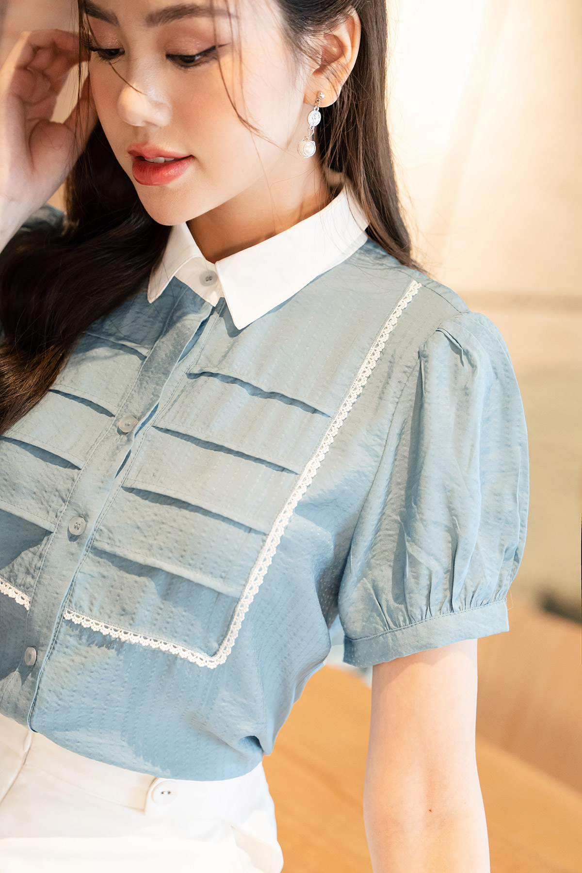 Áo sơ mi nữ phối cổ LAMER L61H23H025