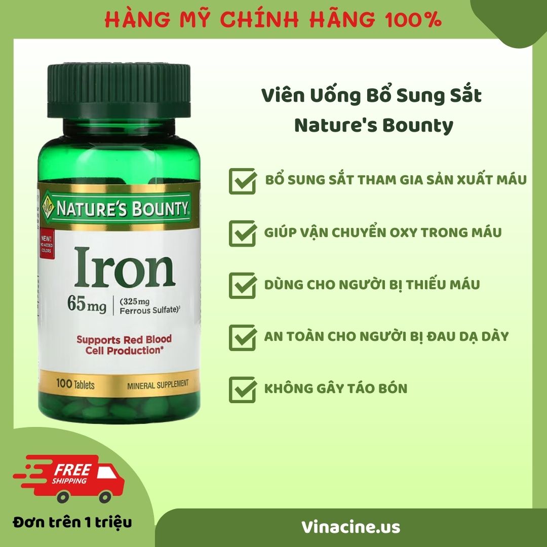 Viên bổ máu nature's bounty iron 65mg 100 viên