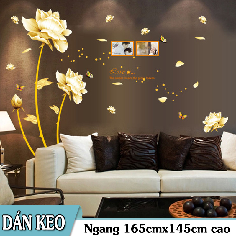 Decal trang trí Sen Vàng kèm chữ