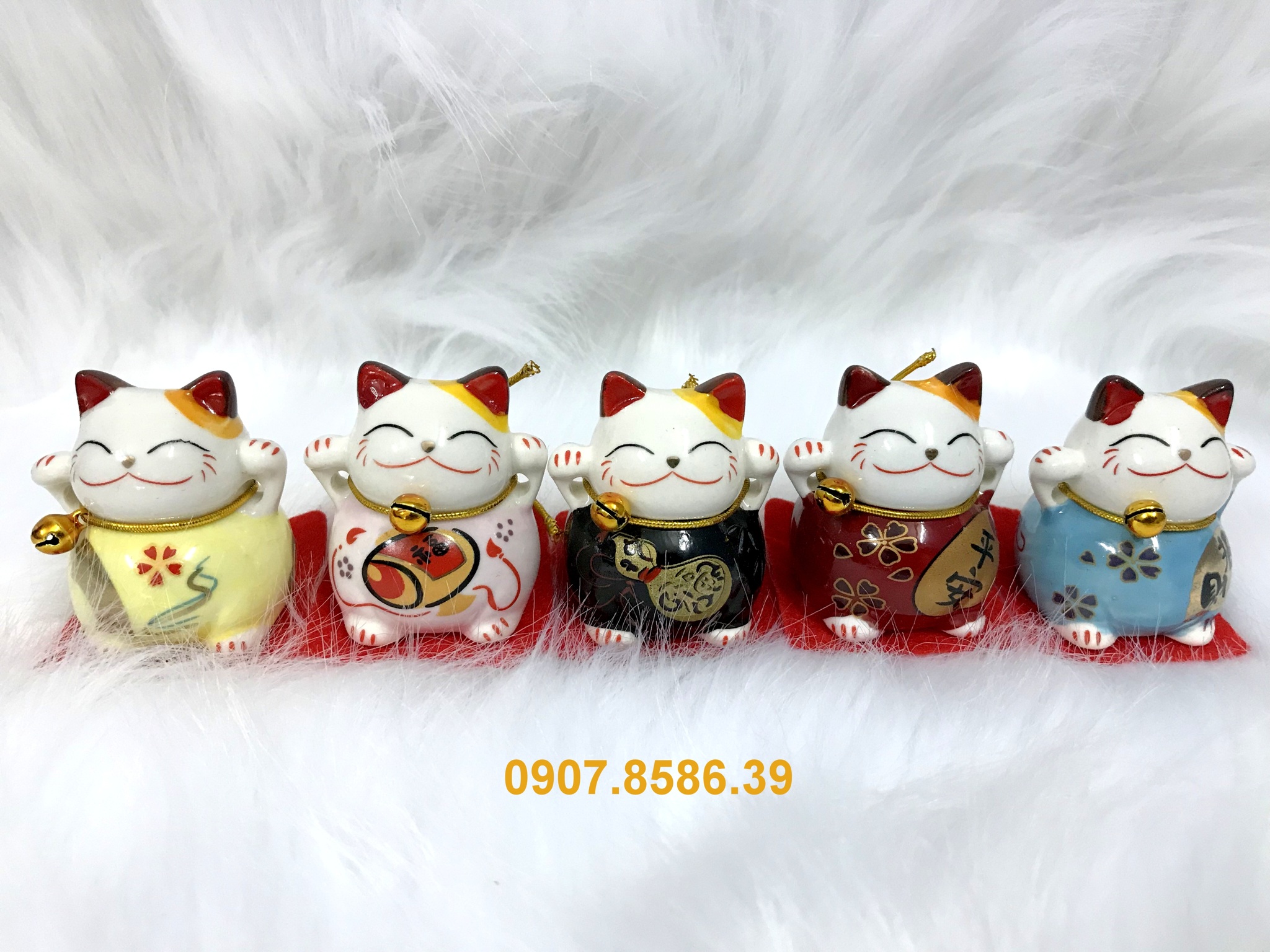 [HCM]Bộ 5 Mèo Sứ Thần Tài Maneki Neko Nhật Bản