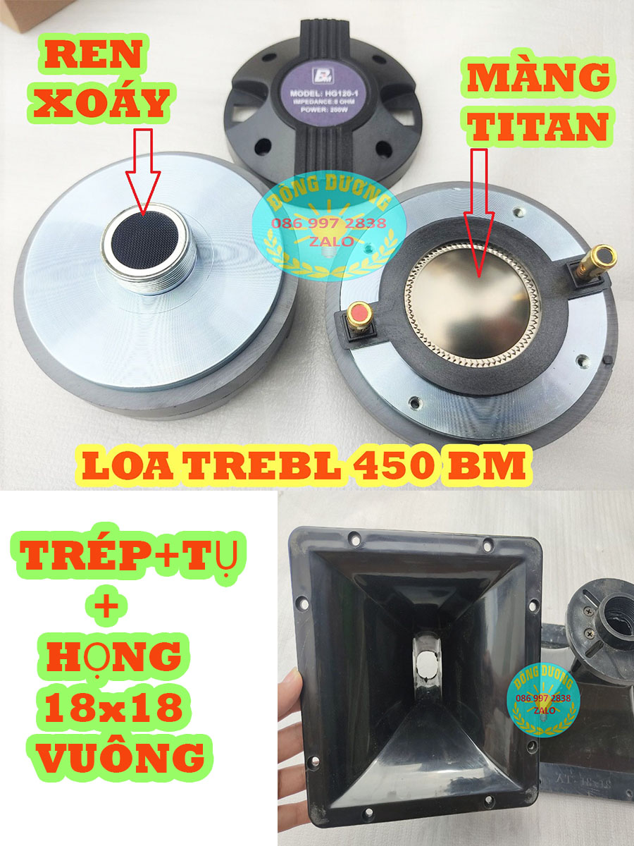 BỘ TRÉP RỜI - 01 CỦ TRÉP 450 BM + HỌNG 18x18CM + TỤ - LOA TĂNG TRÉP - CỦ KÈN 450