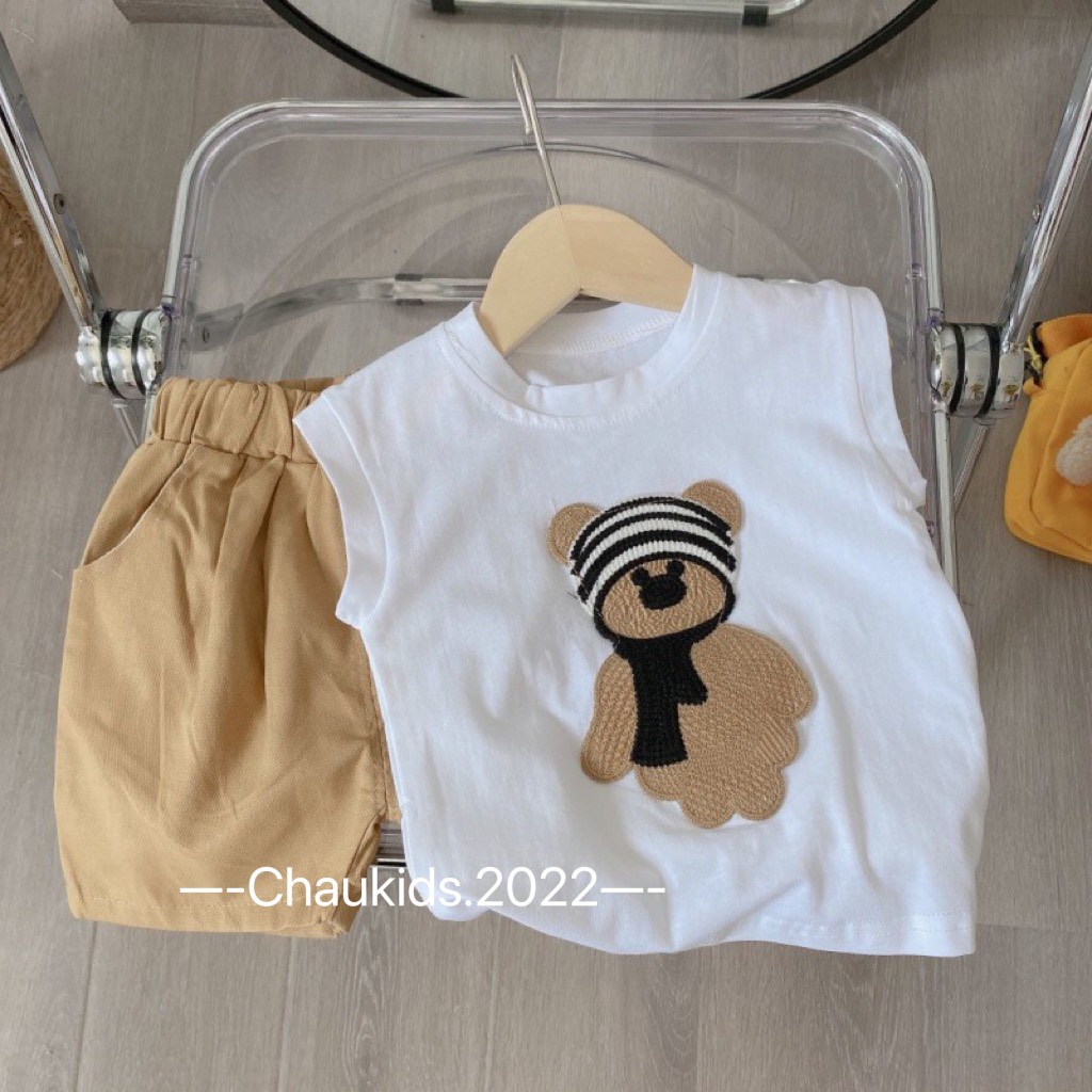 Sale bộ 3 lỗ cotton chú gấu size 10-18kg