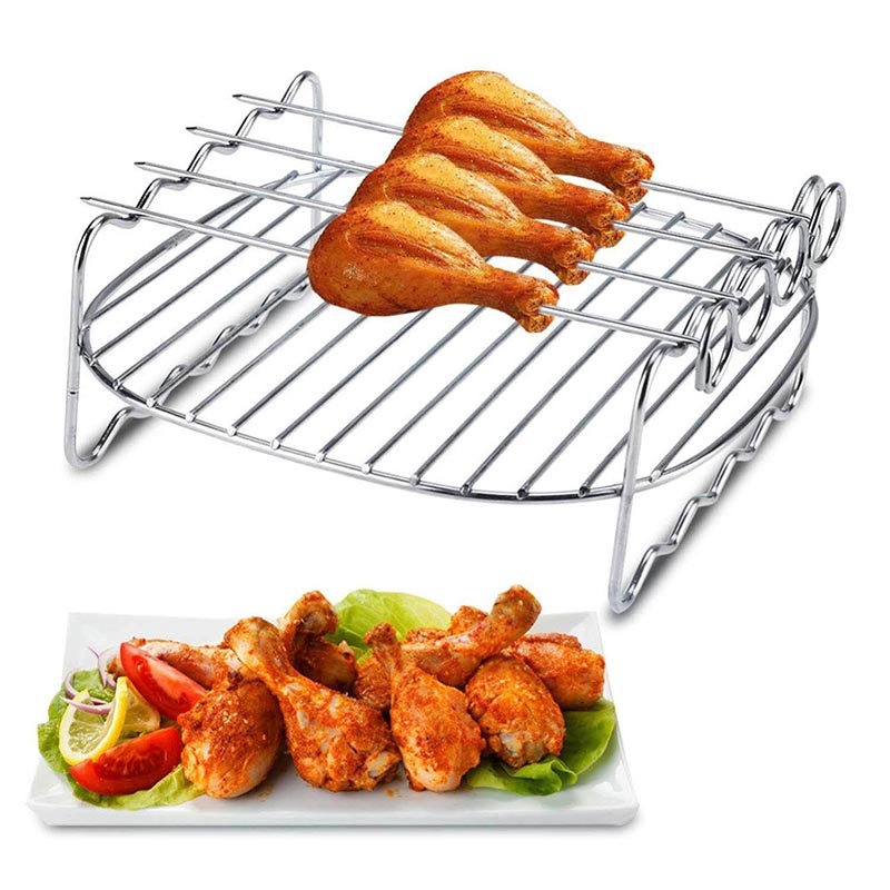 CNUH MALL Đa Năng 2 Lớp Nồi Chiên Không Dầu Air Fryer Giá Phụ Kiện Với 4 Xiên Tương Thích