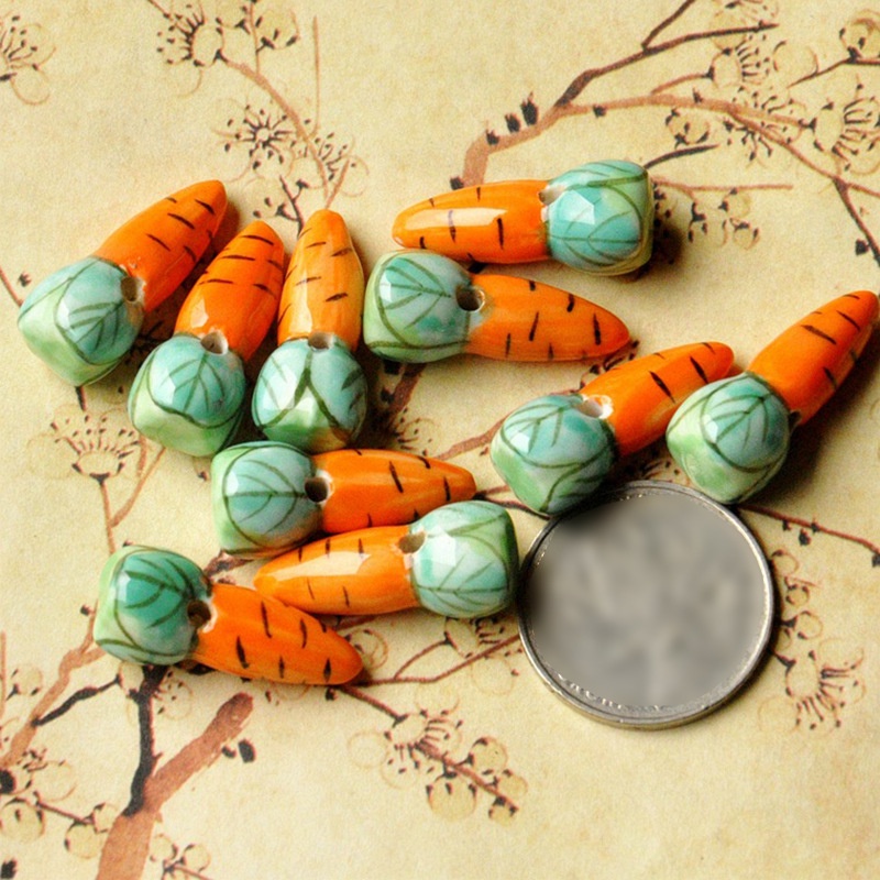 Hạt gốm làm vòng tay handmade hình củ cà rốt, hạt gốm xỏ vòng