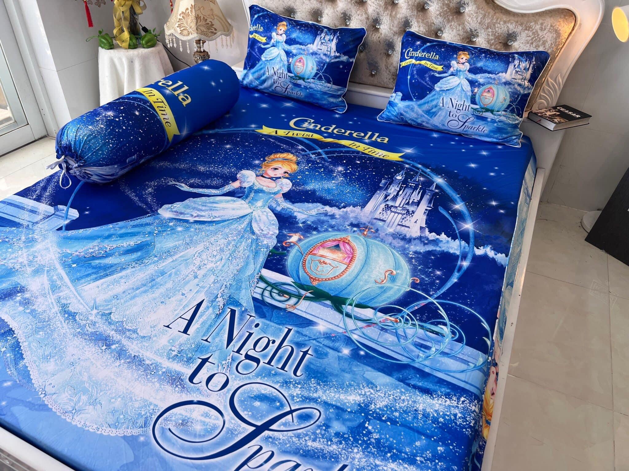 Bộ drap ga thun ý 5D mẫu công chúa elsa