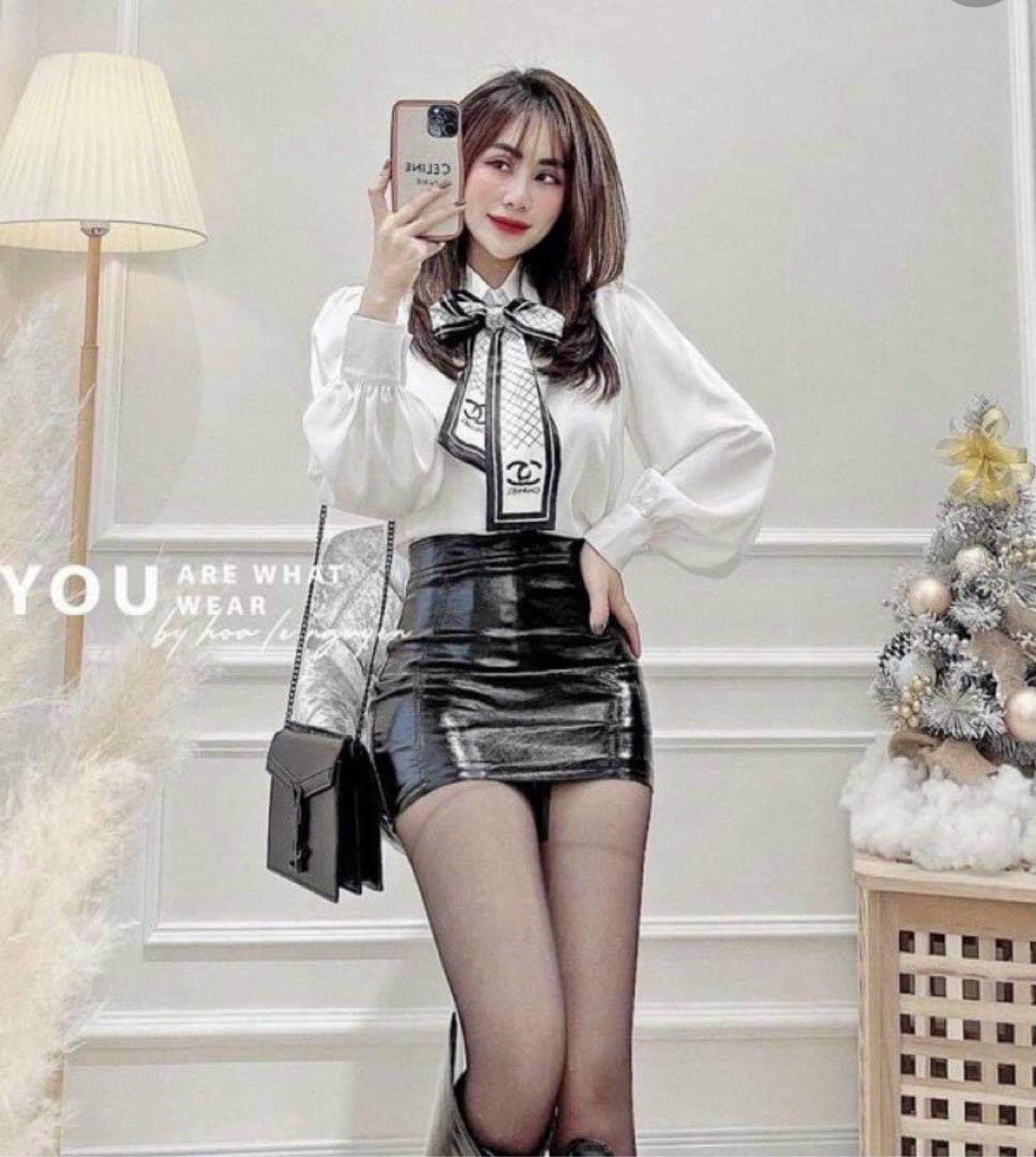 ÁO SƠ MI KÈM NƠ TAY DÀI SANG CHẢNH