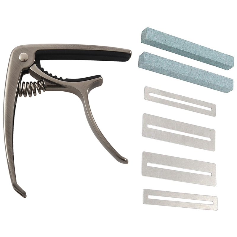 1x 2-in-1 Silver Aluminum Single-handed Guitar Capo & 2 Set Guitar Fingerboard Polish Guitar Fret File Guards