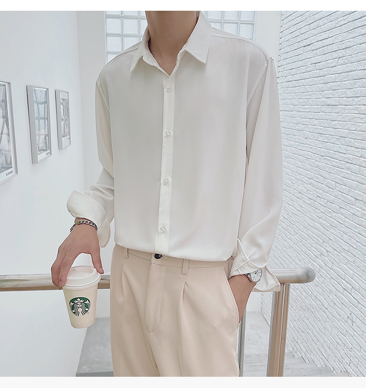 Áo sơ mi tay dài nam nữ form rộng - kiểu sơ mi cổ bẻ unisex Hàn Quốc chất vải lụa dãn