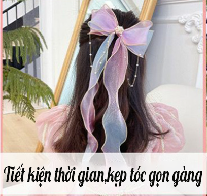 Kẹp tóc nơ cầu vồng