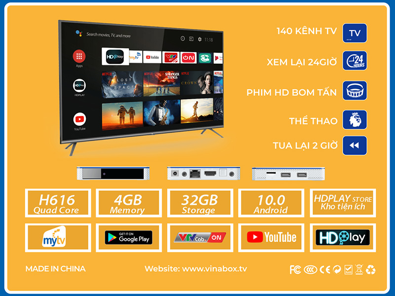TV Box Mynet TV 4H RAM 4GB + 32GB Android TV 10