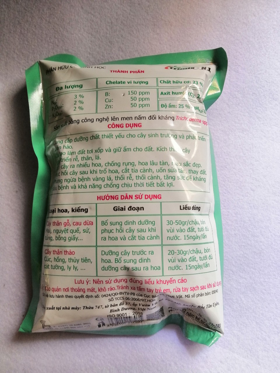 Phân hữu cơ sinh học Trimix  N1 túi 700 gram