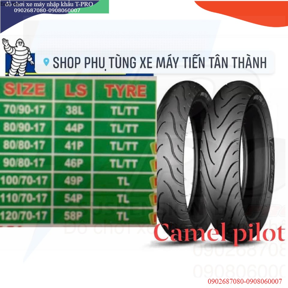 Vỏ lốp xe máy camel gai pilot 70/90 - 80/90 - 90/80 - 100/70 - 110/70 - 120/70 - 17 inches