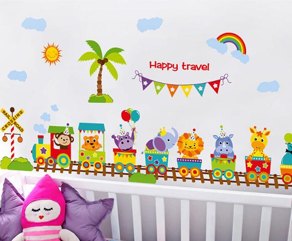 Decal trang trí tường - Xe Lửa Thú vui nhộn mẫu 02