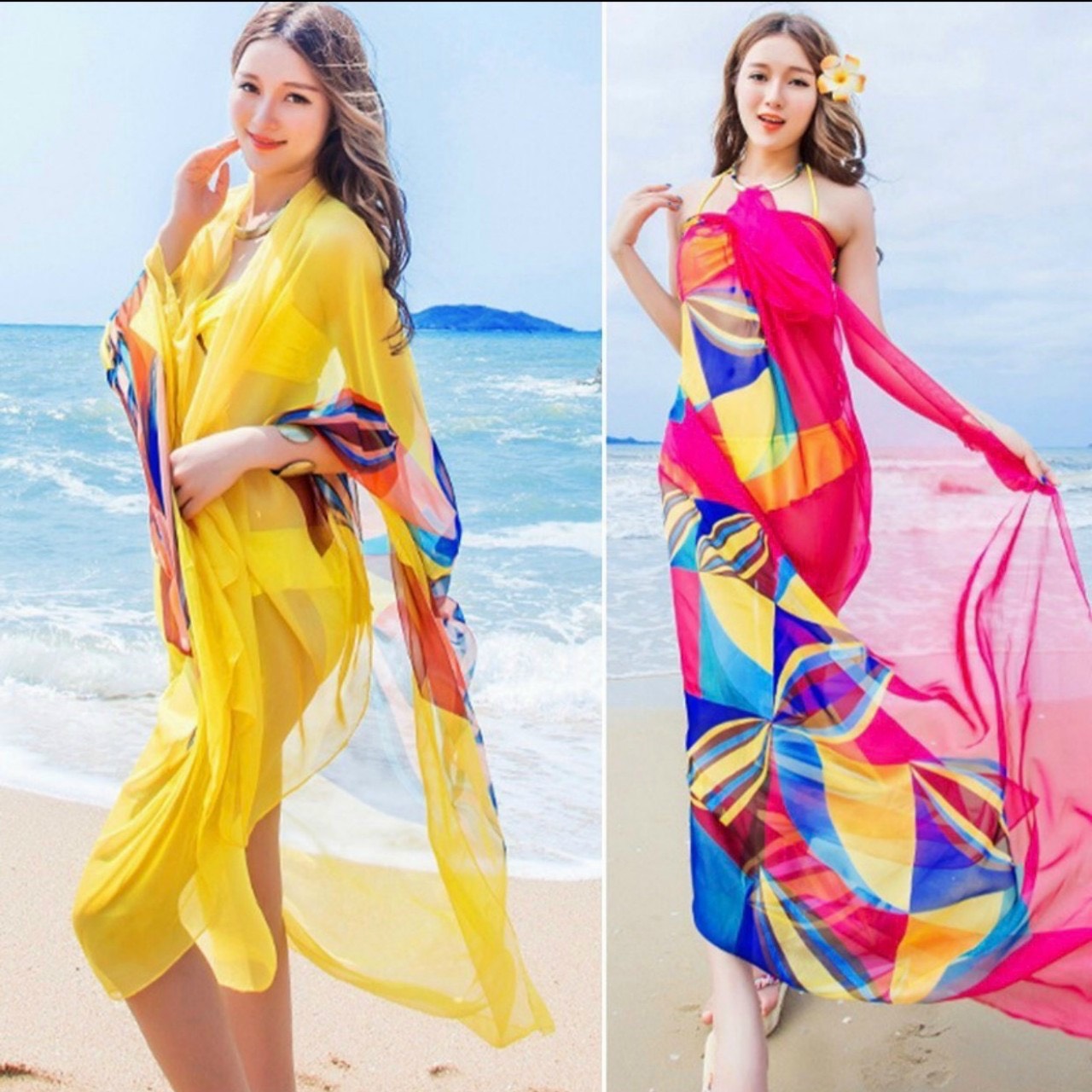 Khăn choàng khăn von phối cùng bikini đi biển đẹp
