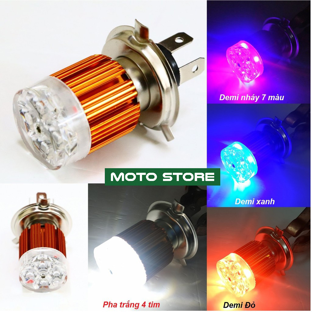 Đèn pha Led xe máy 7 màu 4 tim H4 ( giá 1 cái )