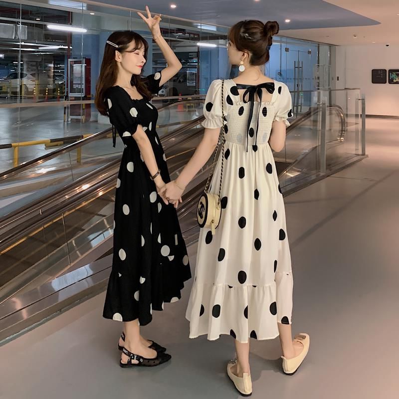 Đầm voan chấm bi phối nơ D16