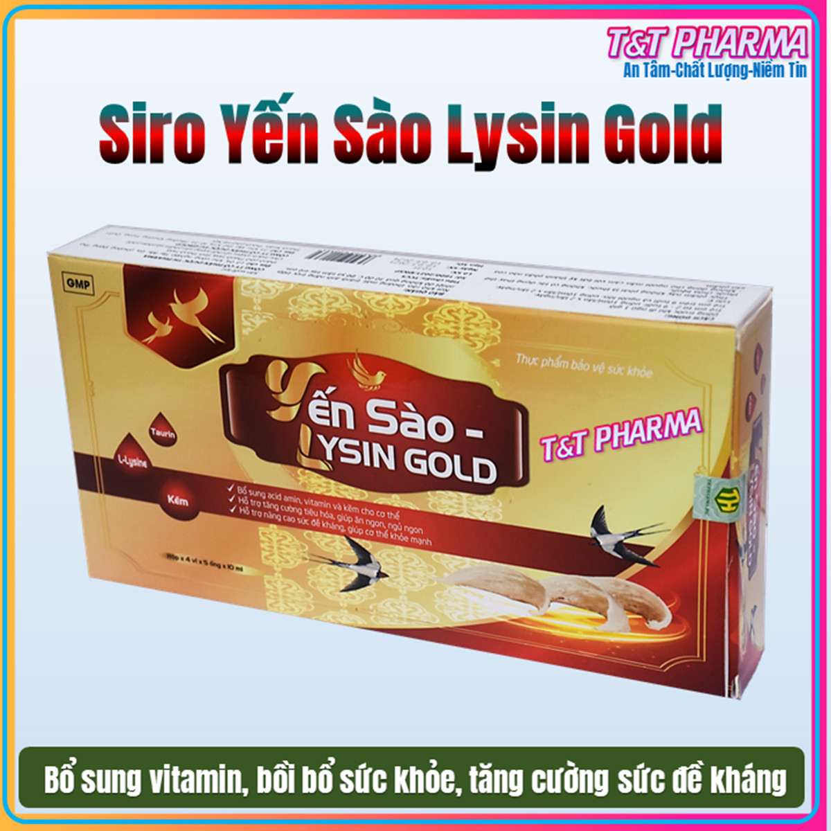 Yến Sào Lysin Gold - Giúp Bé Ăn Ngontăng Cường Tiêu Hóa Nâng Cao Sức Đề Kháng Hiệu Quả - Bổ Sung Rến Sào Tự Nhiên Vitamin Và Khoáng Chất - Hộp 20 Ống Chuẩn Gmp