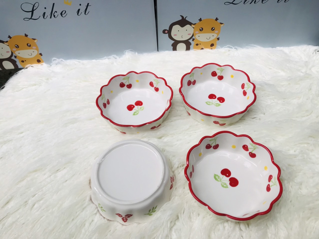 Bát Đĩa Gốm Sứ Họa Tiết Trái Dâu Tây, Cherry