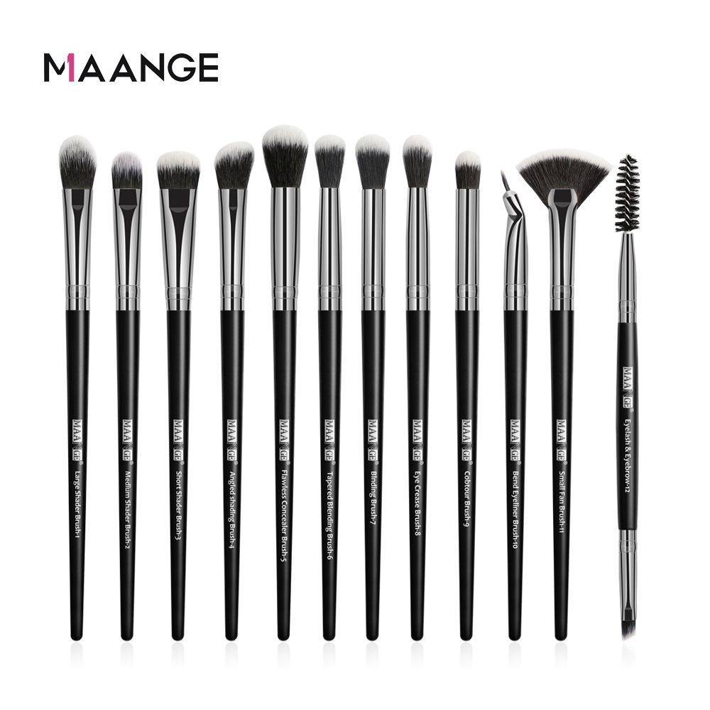 Bộ cọ trang điểm 12 cái Maange mới màu đen được làm chất liệu nhựa và tóc tổng hợp chất lượng cao an toàn không gây độc hại - INTL