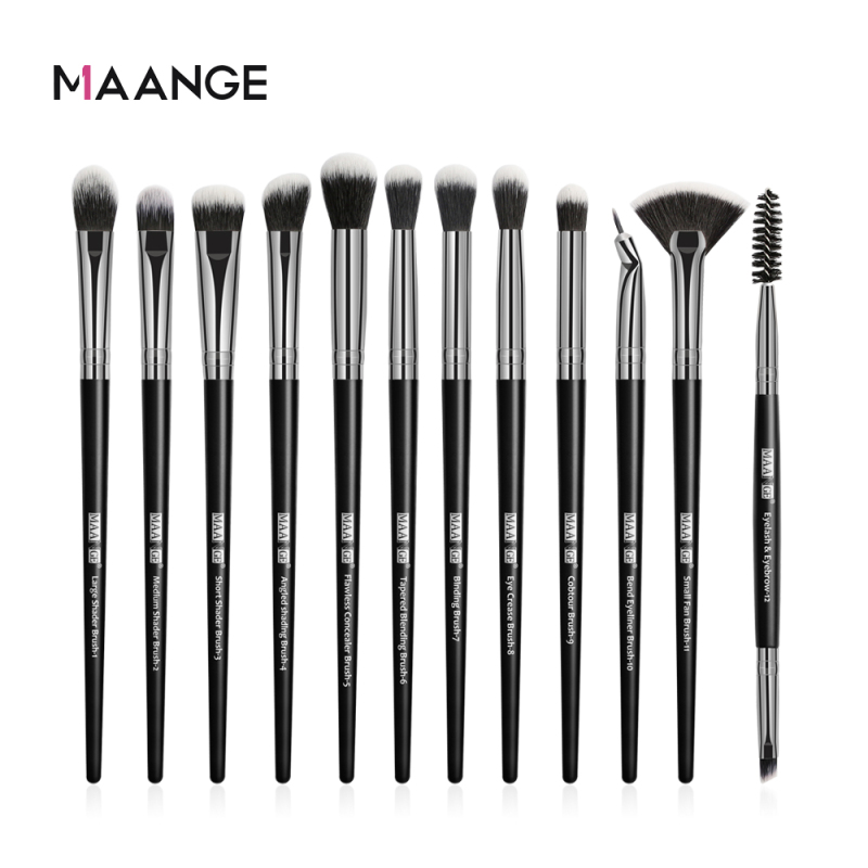 Bộ cọ trang điểm 12 cái Maange mới màu đen được làm chất liệu nhựa và tóc tổng hợp chất lượng cao an toàn không gây độc hại - INTL