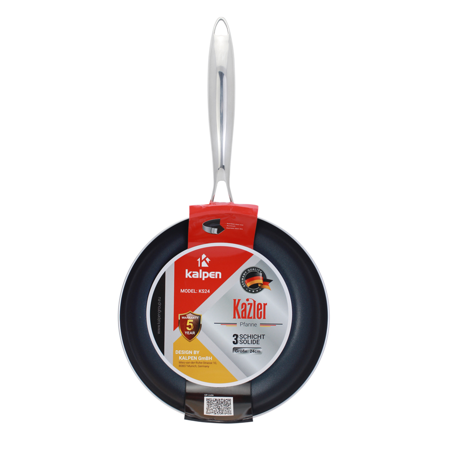 Chảo inox 3 lớp đúc liền khối chống dính Kalpen Kazler size 20/24/26/28/30cm chuẩn Đức, bảo hành 5 năm