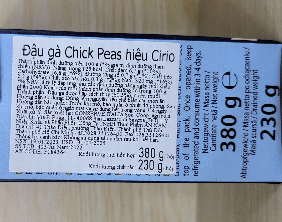 CIRIO (hộp giấy 380g) ĐẬU GÀ CECI (đậu răng ngựa) Chick Peas – Garbanzo