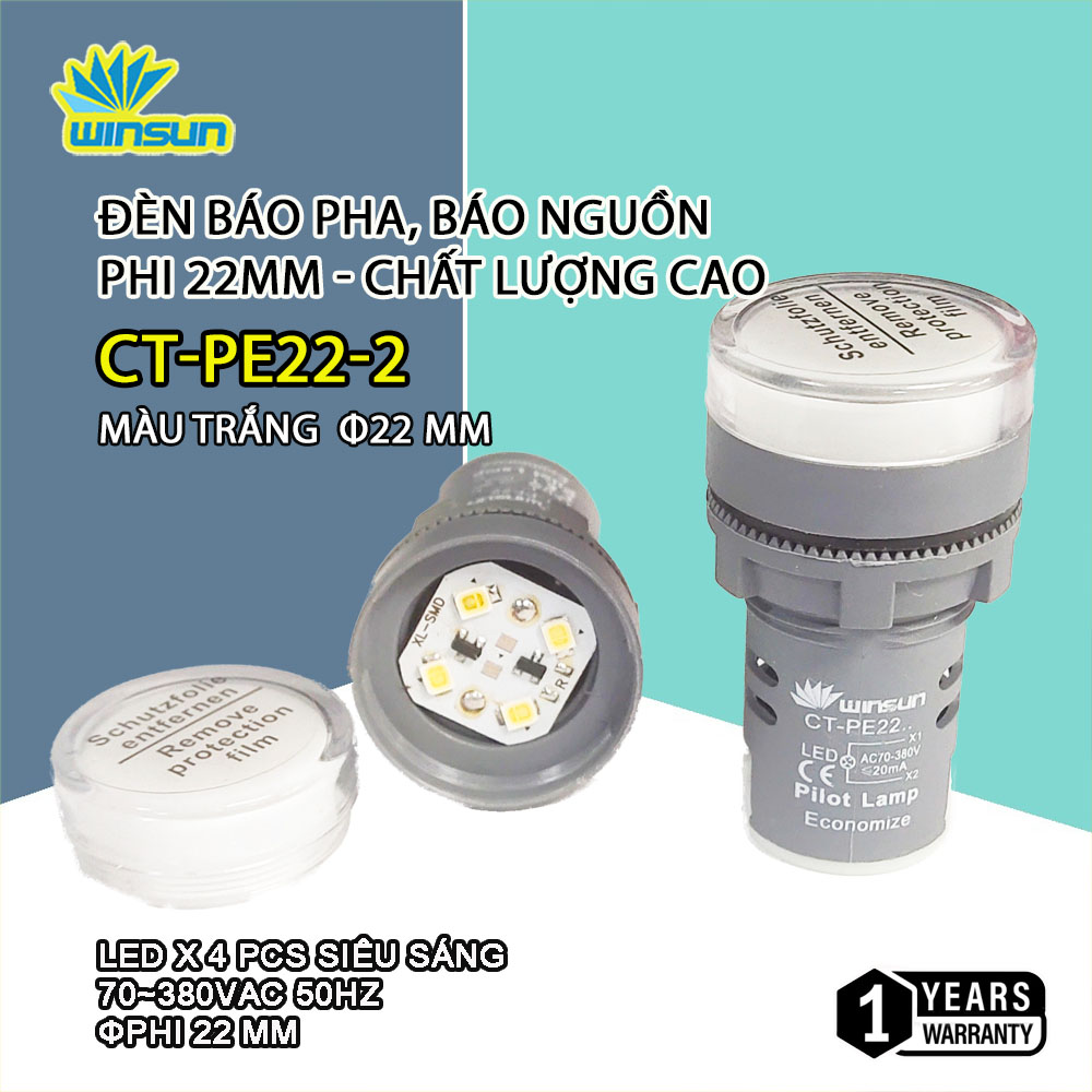 Đèn báo pha phi 22, báo nguồn phi 220v - pe22 5 màu winsun chất lượng cao