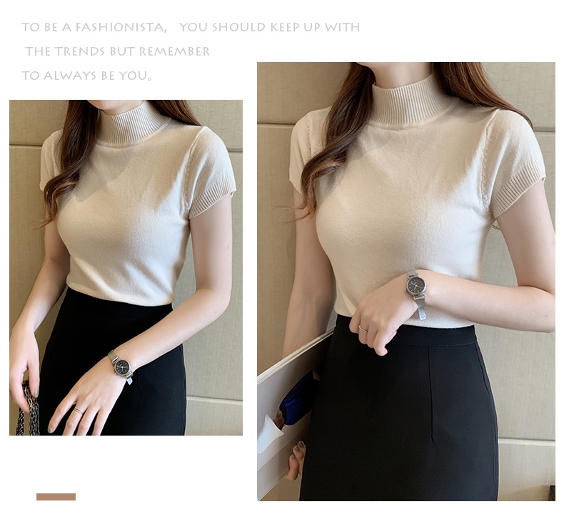 MS404 Áo len cộc tay cao cổ mềm mỏng sang trọng