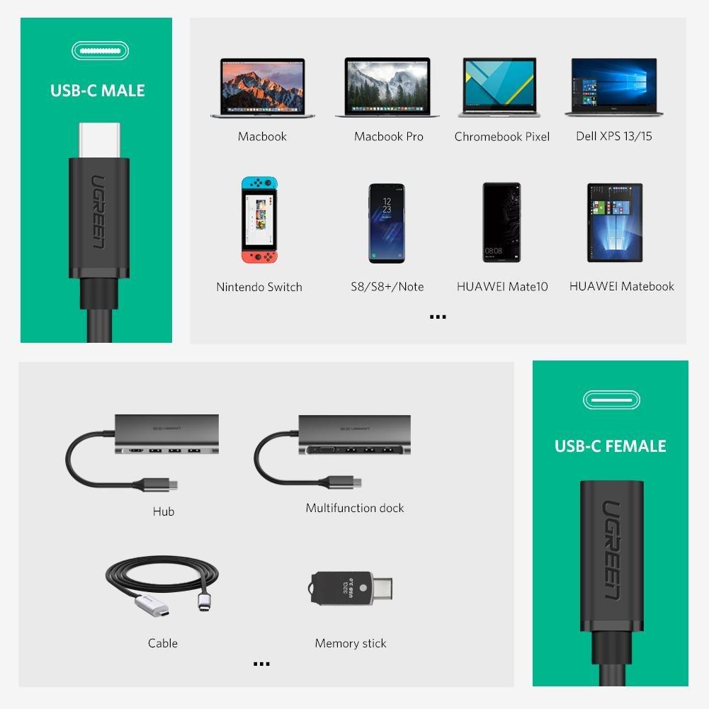(0.5m) Cáp USB Type C nối dài chuẩn 3.0 - Ugreen 40574