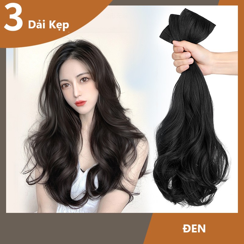 Tóc giả kẹp phím xoăn sóng, làm phồng chân tóc,sét 3 dải kẹp 45CM và 55CM