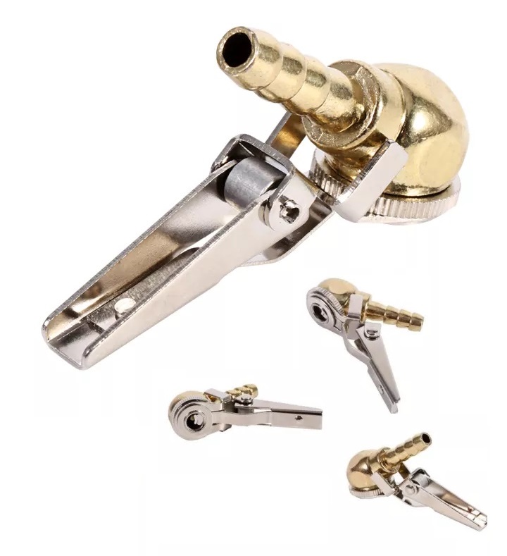 Kẹp van lốp xe tải đầu tròn -- đuôi chuột gắn vòi cỡ 8 ly , đầu nối van bơm lốp xe hơi, xe máy..... lò xo khỏe, kín hơi - air chuck clip bơm lốp đồng