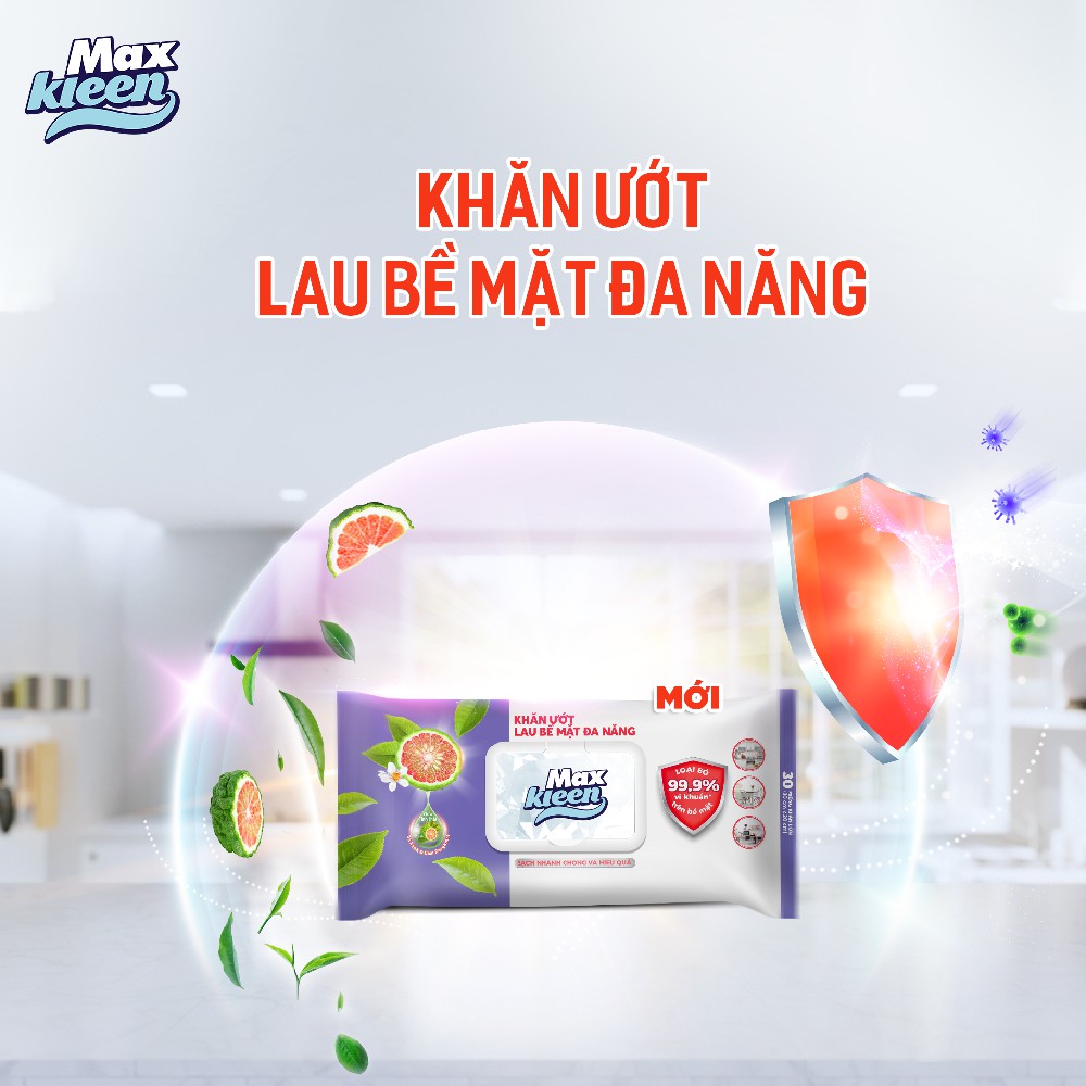 Combo 4 Bịch Khăn Ướt lau Bề mặt đa năng MaxKleen 30 miếng/bịch