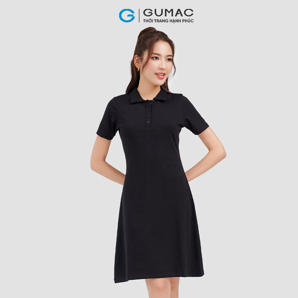Đầm polo thun GUMAC, đầm form A cổ trụ DC09027
