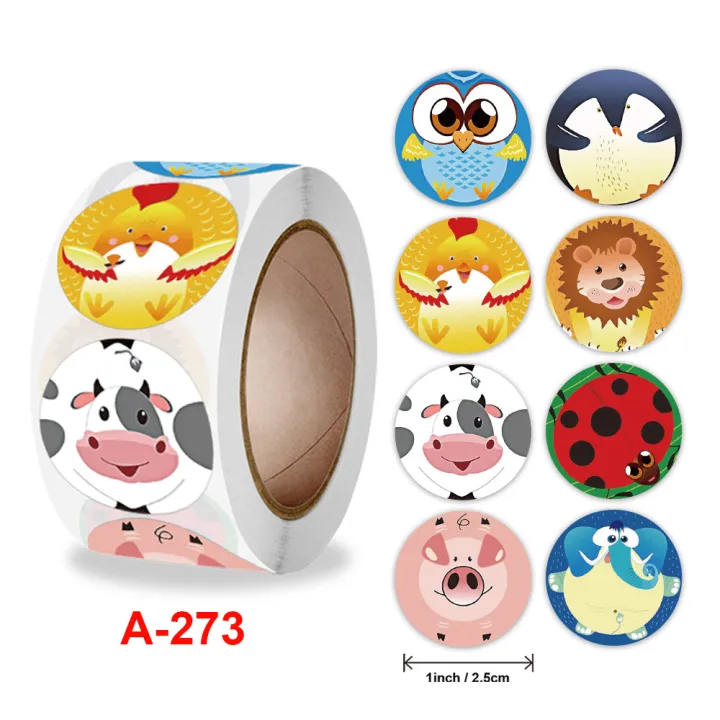 Cuộn 500 tem Sticker Khen thưởng hình thú cho bé 2 - 2.5cm