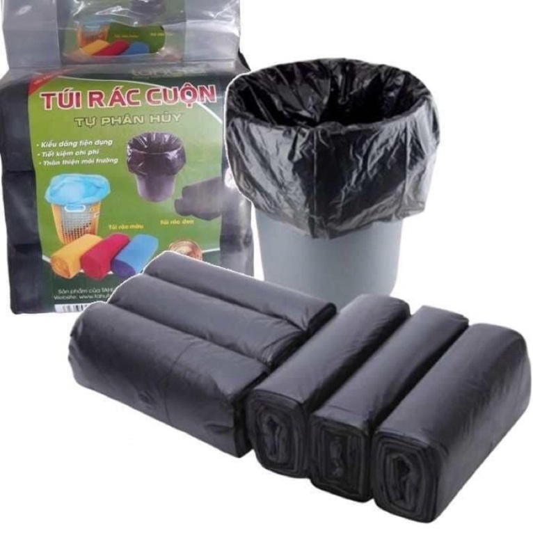 Túi rác set 3 cuộn tự phân hủy, 3 cuộn 1kg túi đựng rác sinh học tự phân hủy , Túi rác đen dày dai tự phân huỷ, Set 3 Cuộn Túi Rác Đen Tự Phân Huỷ Bảo Vệ Môi Trường