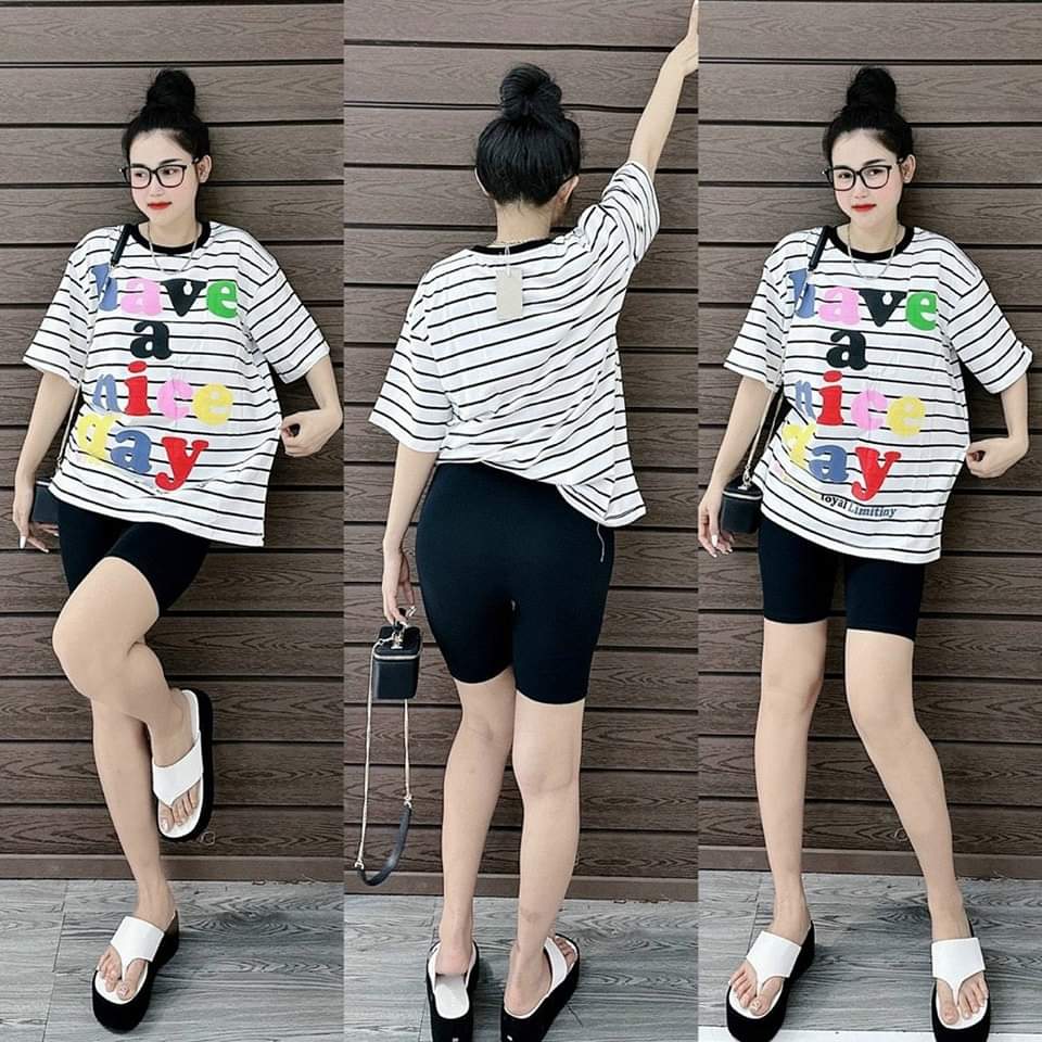 Set bộ ngố in chữ mặc nhà thun gân co giản 4 chiều