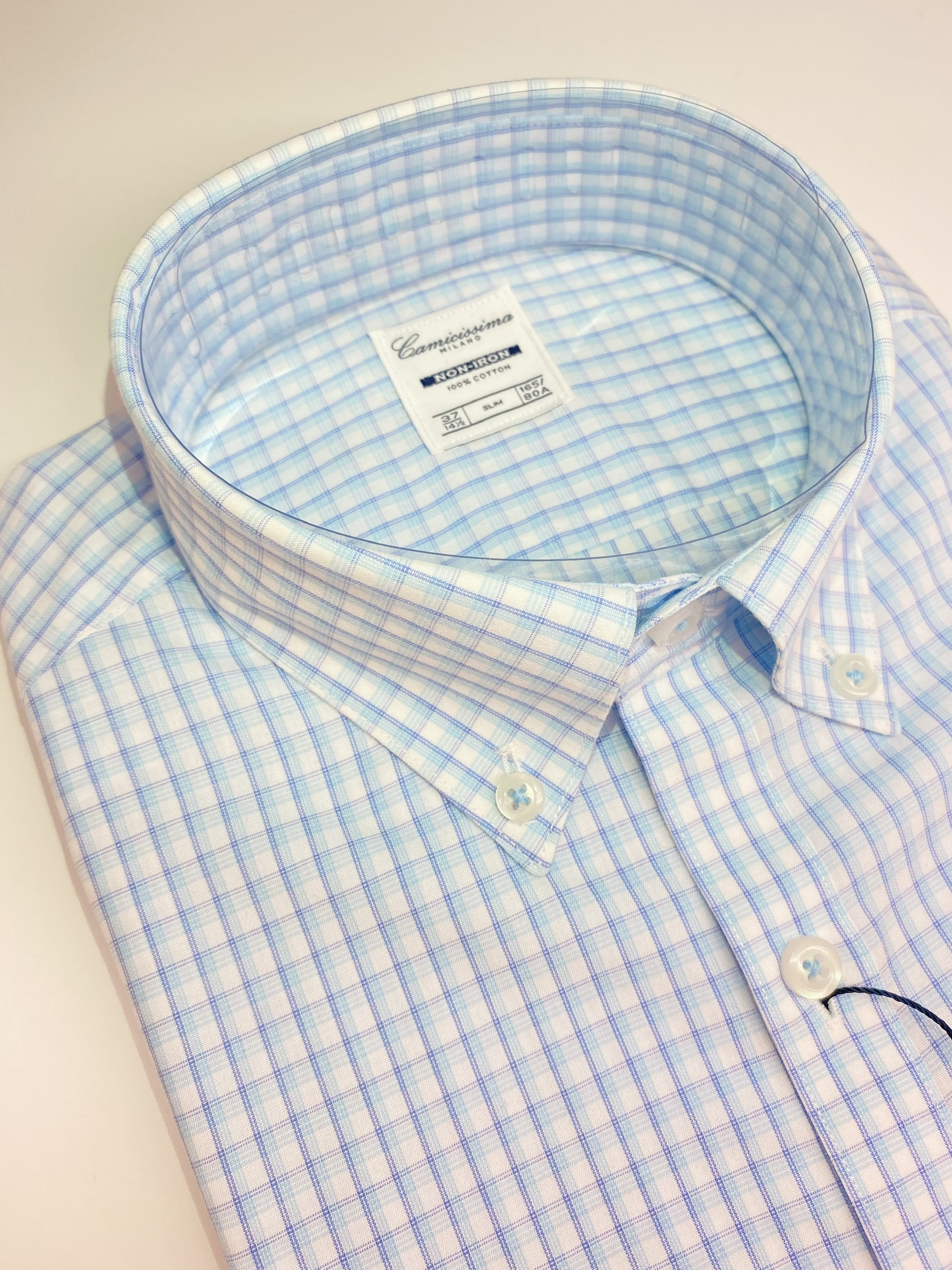 Camicissima Áo sơ mi nam tay ngắn caro  Slim Fit Non-iron 100% cotton