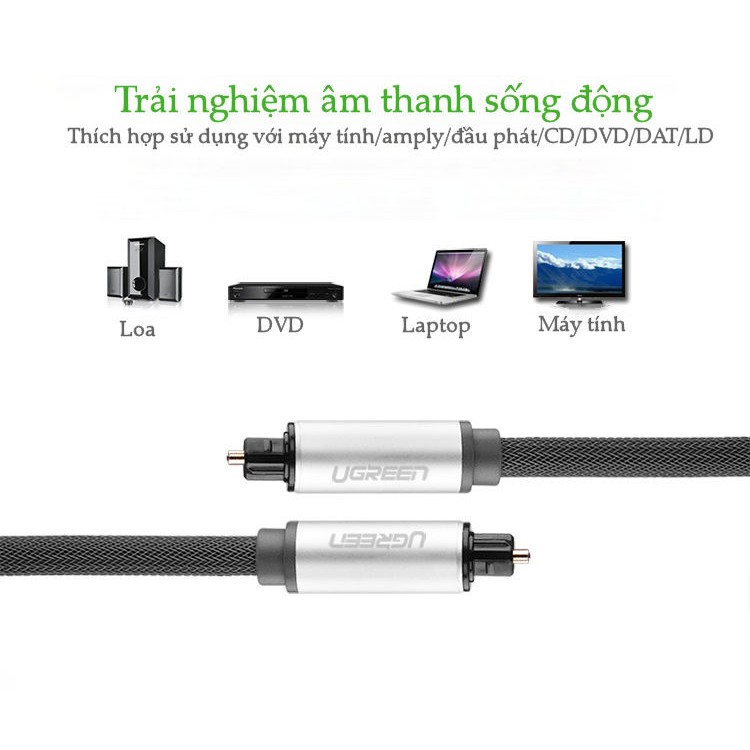 Cáp audio quang Toslink Optical 2m bọc lưới cao cấp Ugreen 10540