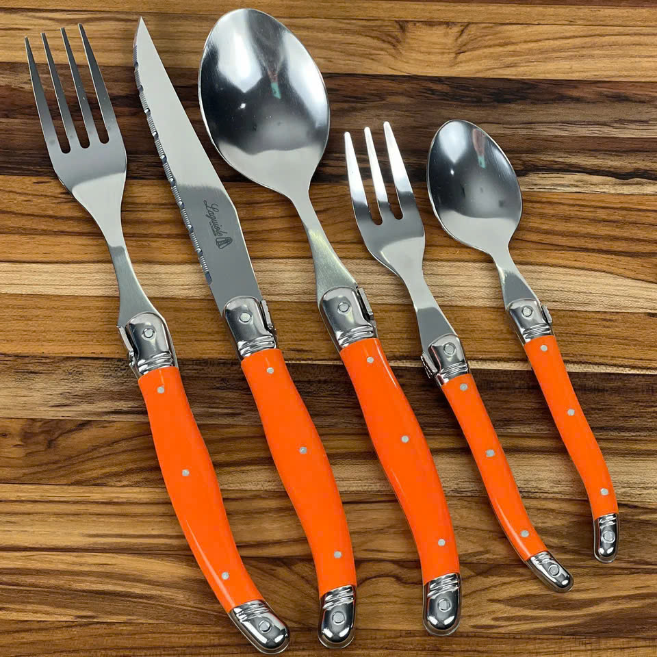 Bộ dao thìa dĩa Laguiole inox 304 Jean Dubost Pháp cán nhựa màu cam