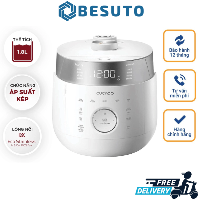 Cuckoo crp-st1010fw dual pressure rice cooker, cuckoo 1.8l rice cooker, for 4-6 people, imported from korea, 24 months warranty