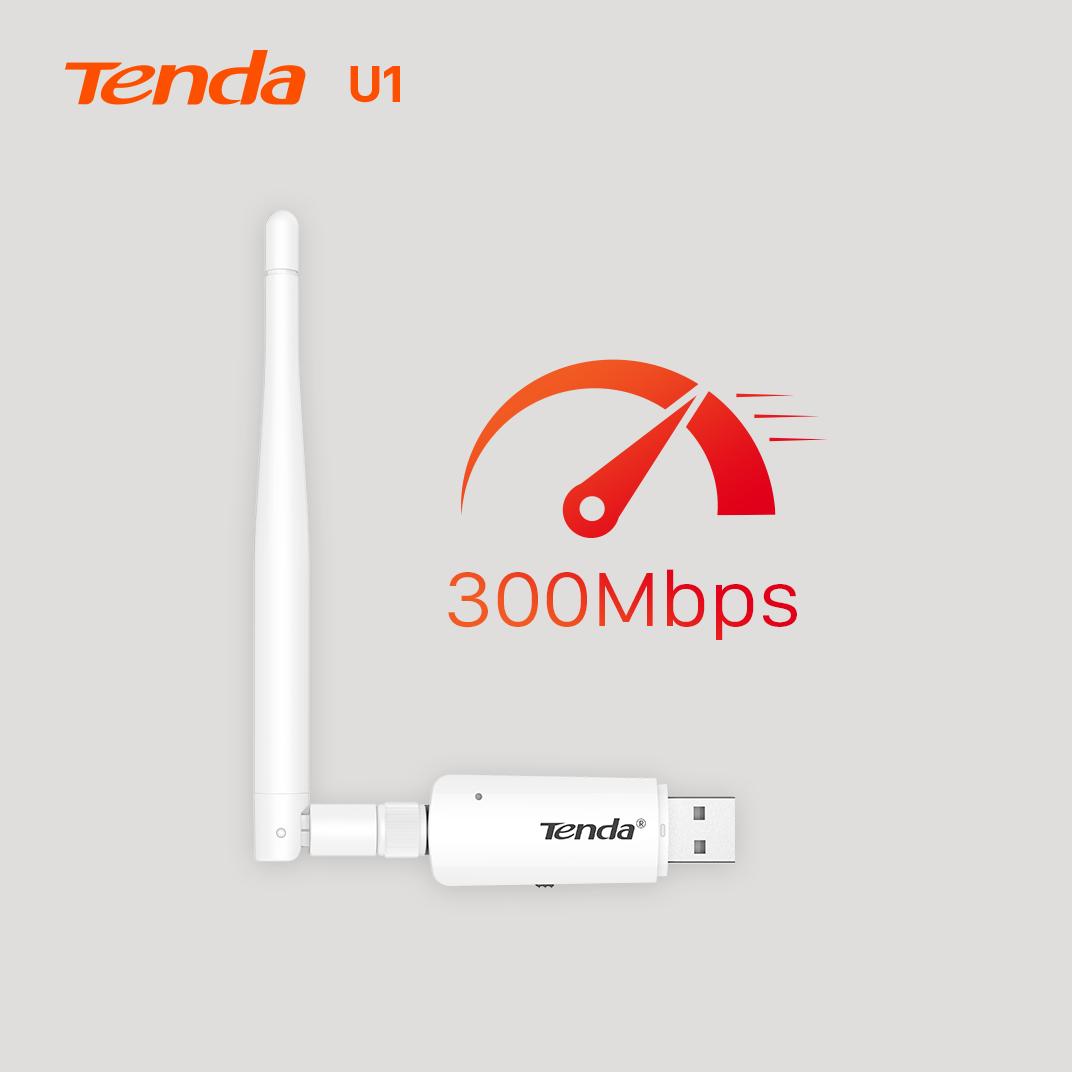 Tenda USB kết nối Wifi 2.4G U1 chuẩn N tốc độ 300Mbps - Hãng phân phối chính thức