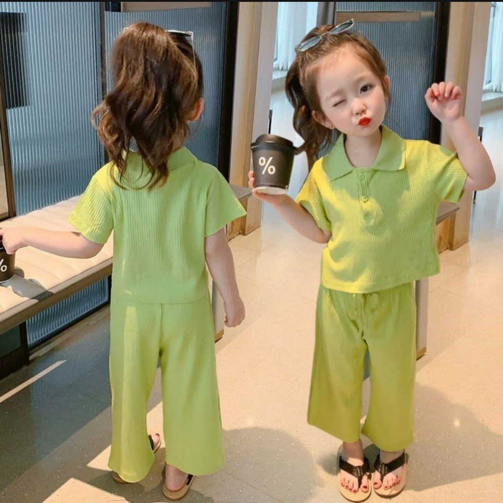 Bộ đồ thun gân bé gái cổ bẻ từ 8-20kg