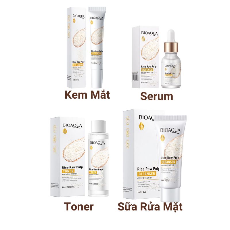 Combo dưỡng da mặt 6 Món Gạo Bioaqua Bộ dưỡng da mặt cho da dầu mụn bộ skincare đầy đủ Sữa rửa mặt, toner, serum, lotion, kem dưỡng, kem mắt Bi204