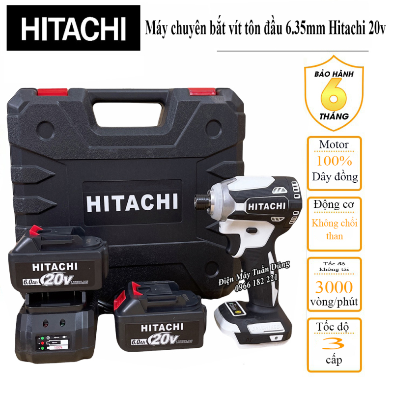 Máy chuyên vít tôn dùng pin Thương hiệu Hitachi Kèm 02 Pin 20V Hàng cao cấp