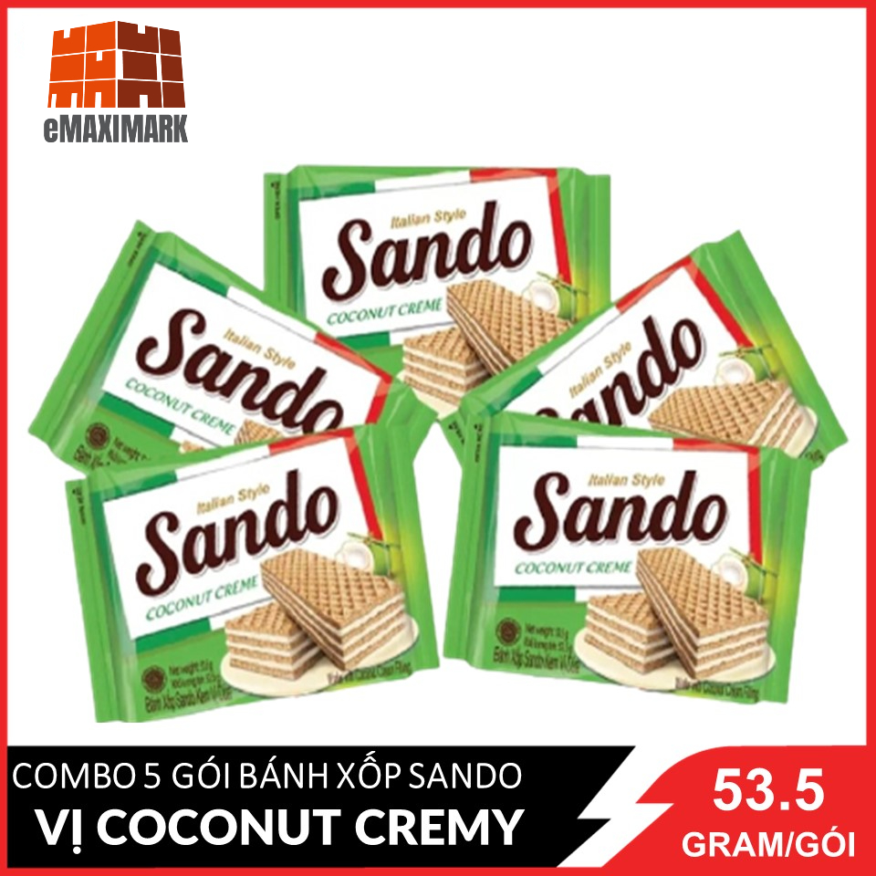 [HCM ship 2h] Combo 5 Bánh xốp Sando Coco (vị dừa) 53.5gx5