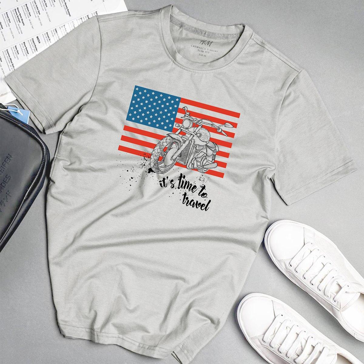 Áo phông nam đẹp cờ mỹ và xe phong cách unisex Hàn Quốc