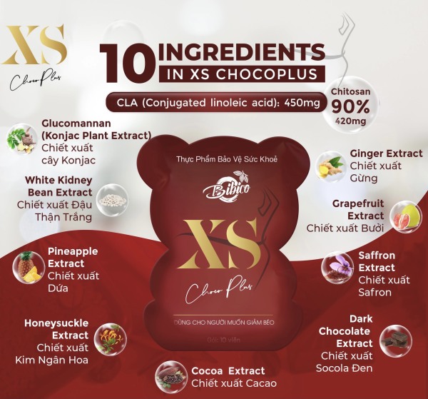 Kẹo gấu Chocolate giảm cân XS  plus chính hãng Đan Mạch gọt dáng siêu thon gọn giá rẻ