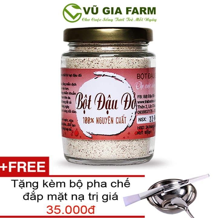 Bột Đậu Đỏ Nguyên Chất Vũ Gia 100g + Tặng Bộ Pha Chế Mặt Nạ - Đánh bay mụn dưỡng da tắm trắng hiệu quả - Đã được kiểm nghiệm y tế