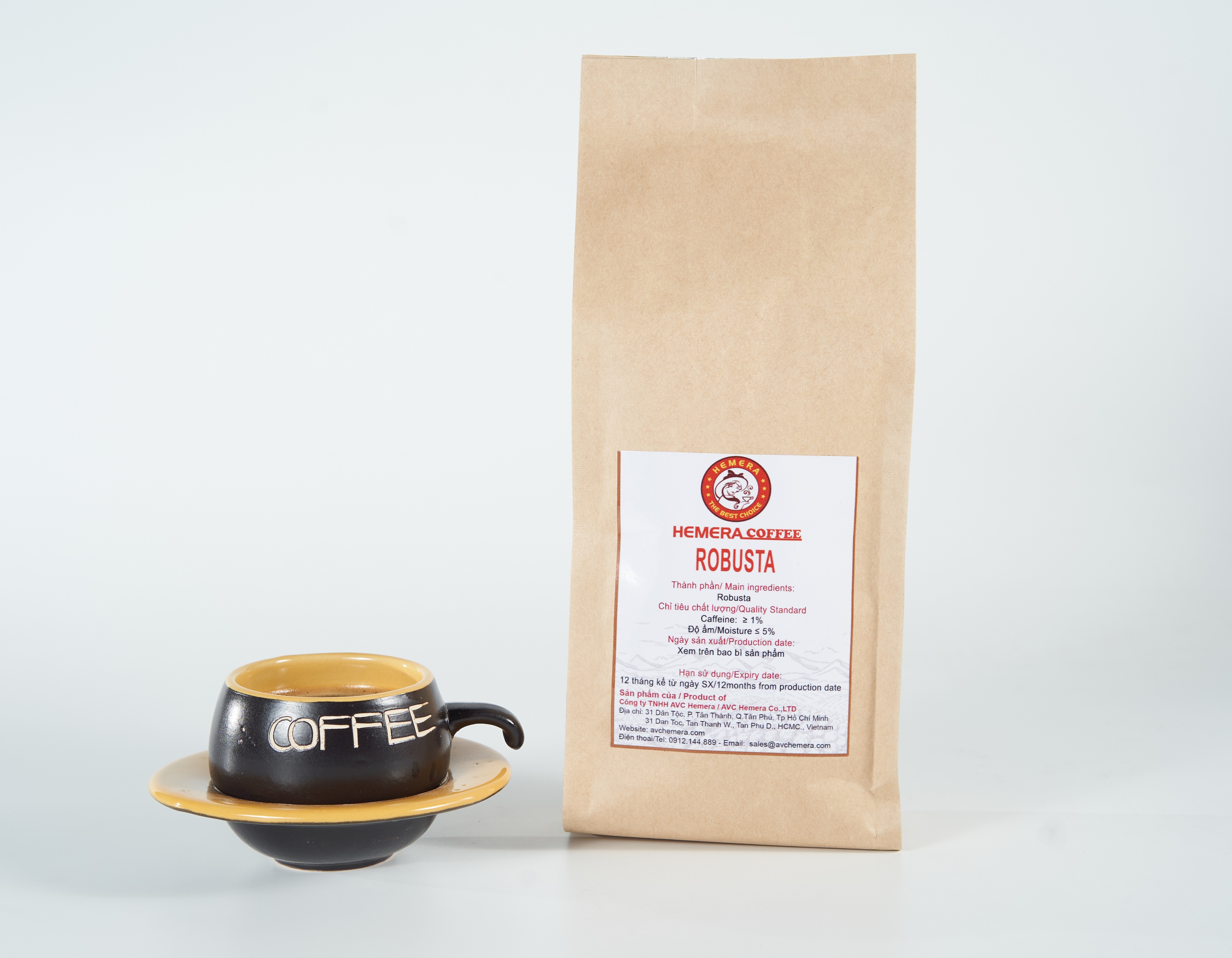 [HCM]CÀ PHÊ HẠT NGUYÊN CHẤT ROBUSTA RANG MỘC HEMERA COFFEE 500GR