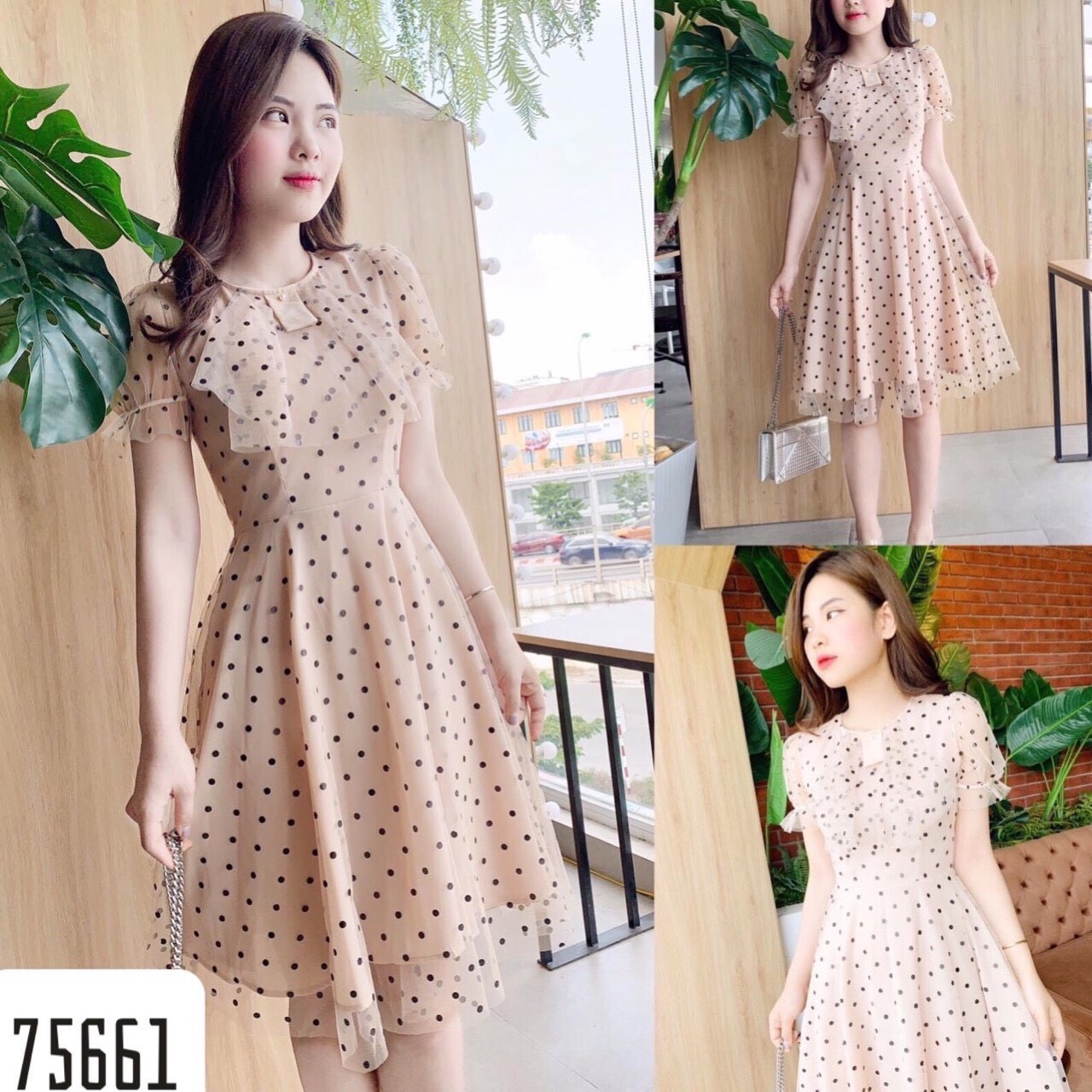 ĐẦM XÒE PHỐI LƯỚI CHẤM BI SIÊU DỄ THƯƠNG hn0820